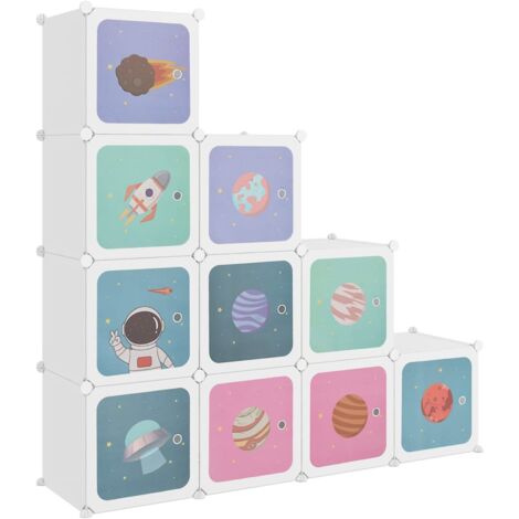 Scaffale Portaoggetti per Bambini con 10 Cubi Bianchi in PP