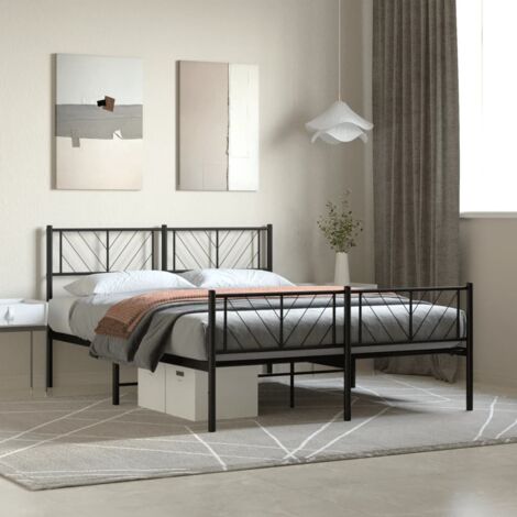 Letto moderno in metallo con rete a doghe, letto matrimoniale con testiera,  140x200 cm, nero