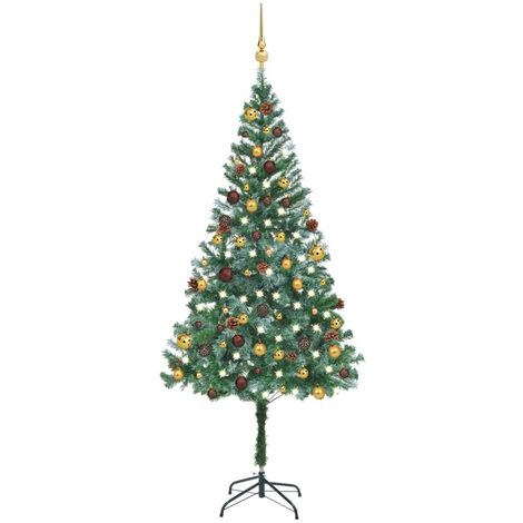 Albero di Natale Preilluminato con Palline e Pigne 180 cm