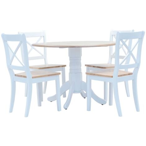 Set da Pranzo 5 pz in Legno Massello di Hevea Bianco e Marrone