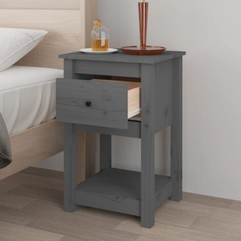 Comodino Nero 40x35x61,5 cm in Legno Massello di Pino