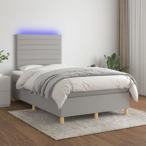 Letto a Molle Materasso e LED，Letti per adulti，Letto singolo Grigio Chiaro  90x200 cm Tessuto