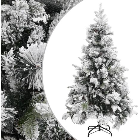 Albero Di Natale Innevato Marilleva 210 cm 1098 Rami Super Folto con Pigne