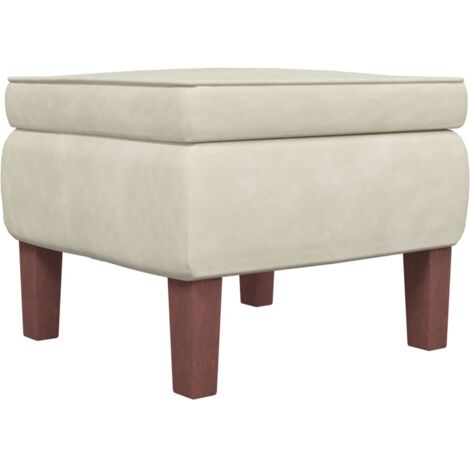 Poggiapiedi con Gambe in Legno Crema in Velluto