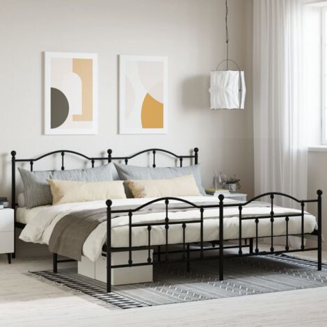 Zinus Florence Letto Matrimoniale In Metallo 135x190 Cm - Con Testiera E Pediera In Ghisa, Rete A Piattaforma, Facile Montaggio, Nero