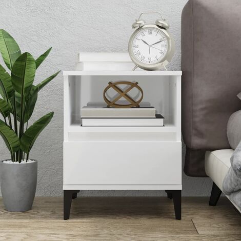 PIPIPOXER Comodino a LED con 2 cassetti, Tavolino da Letto, Comodino Bianco Lucido, Comodino con Luce a LED, 16 Colori, 45 x 35 x 52 cm, Bianco