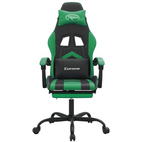 Sedia da Gaming con Poggiapiedi Nera e Verde in Similpelle