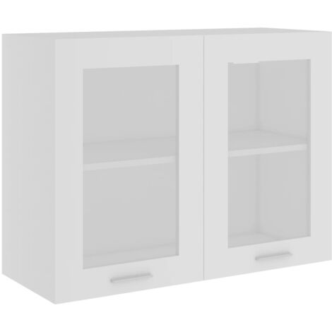 Mobile Pensile con Vetro Bianco 80x31x60 cm Legno Multistrato