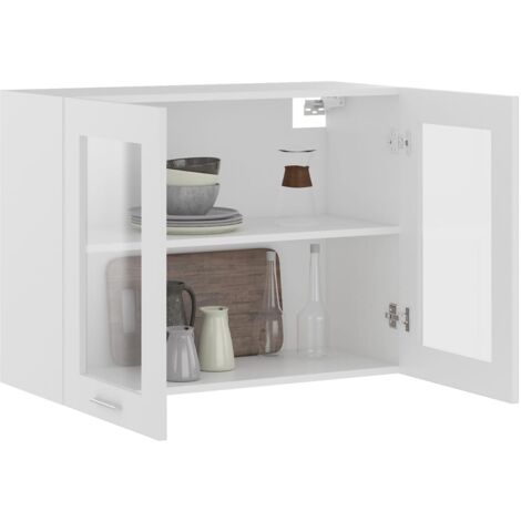 Mobile Pensile con Vetro Bianco 80x31x60 cm Legno Multistrato