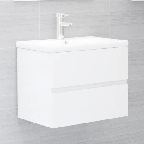 Mobile Bagno con Lavabo Integrato Bianco Lucido in Truciolato