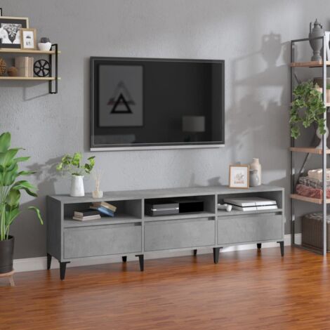 VidaXL Mobile TV A Muro Con LED 4 Pezzi – Grigio Cemento, Moderno E Salvaspazio - 4