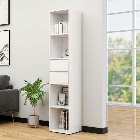 Libreria soggiorno moderno, bianco lucido e opaco, 6 ripiani, made