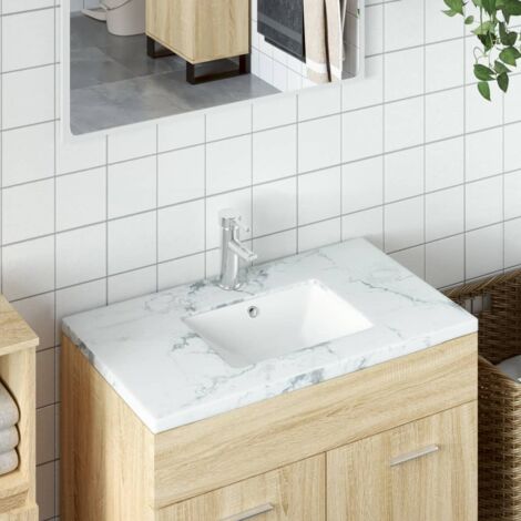 Lavabo da appoggio in ceramica rettangolare 60x42 cm bianco lucido