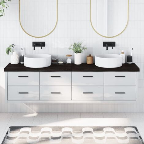Piano Bagno Grigio Scuro 200x30x6 cm Legno Massello Trattato