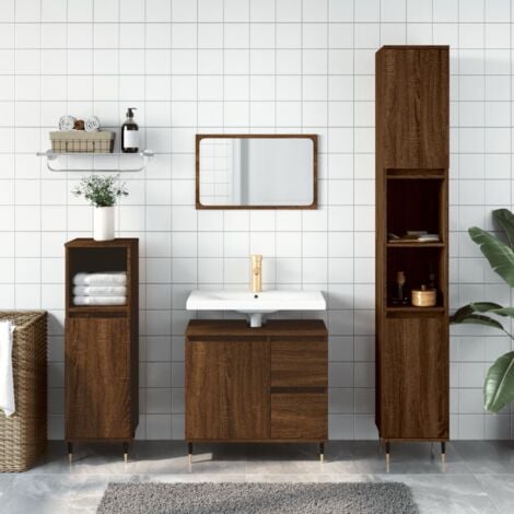 Mobile bagno BUMA100 Rovere scuro 8110 con lavabo e specchio