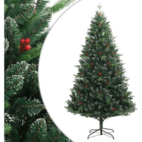 Albero Natale Artificiale Incernierato con Bacche Rosse 120 cm