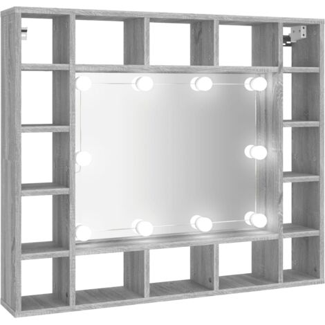 Mobile a Specchio con LED Grigio Sonoma 91x15x76,5 cm