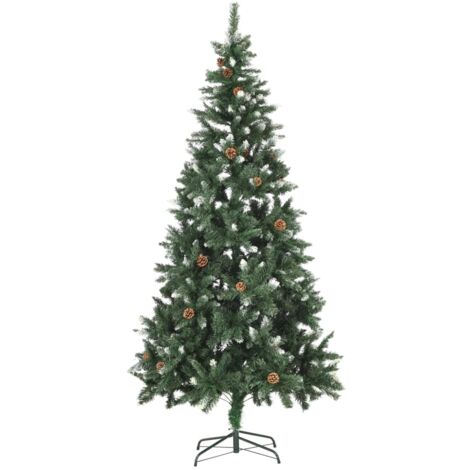 Albero di Natale Artificiale Pigne e Brillantini Bianchi 210 cm