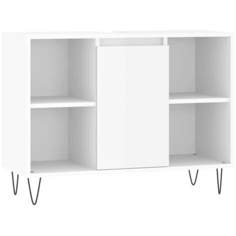 Armadietto Bagno Bianco Lucido 80x33x60cm in Legno Multistrato