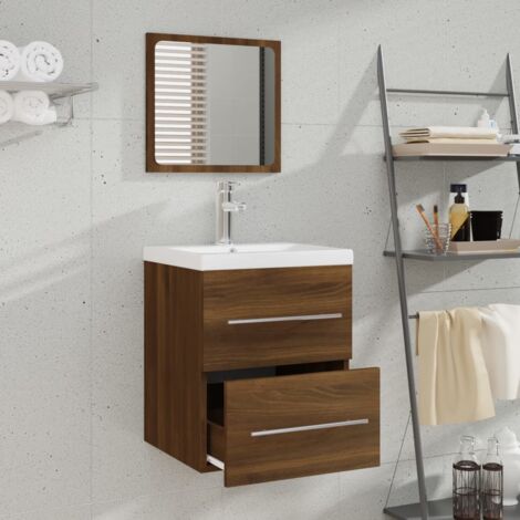 Mobile Bagno Lavabo Integrato Rovere Marrone Legno Multistrato