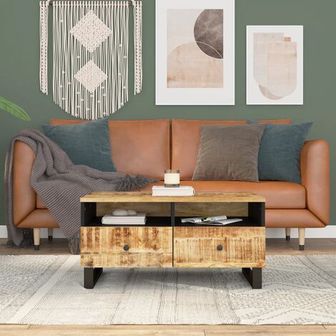 Tavolino Salotto Arancione Dipinto a Mano Legno Massello Mango