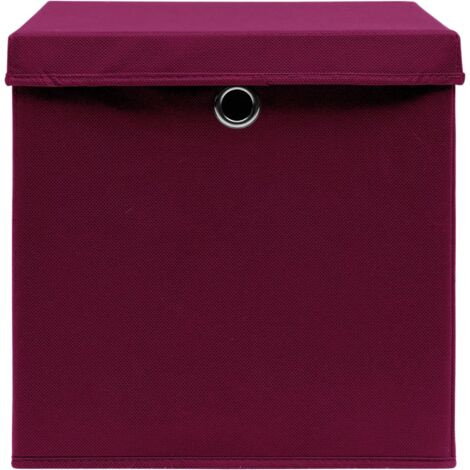 Scatole con Coperchi 4pz Rosso Scuro 32x32x32 cm Tessuto