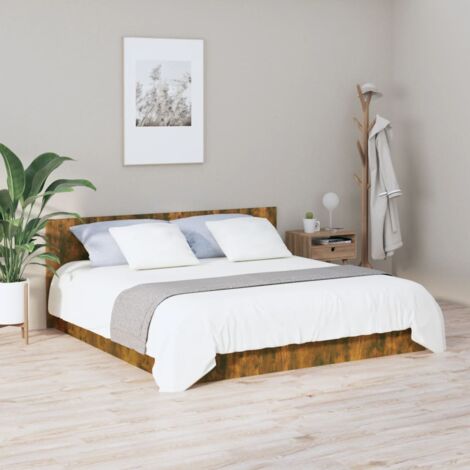 Testiera Letto con Comodini Rovere Fumo in Legno Multistrato