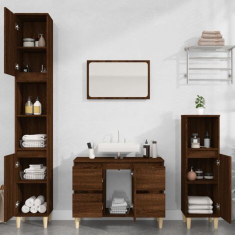 Set mobili da bagno 3 pz Rovere Marrone in legno Multistrato - Marrone