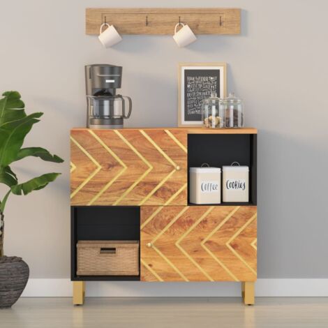 Credenza Nera VidaXL In Legno Massello Di Mango E Ferro – 55x30x77 Cm, 2 Ante Intagliate, Stile Industriale
