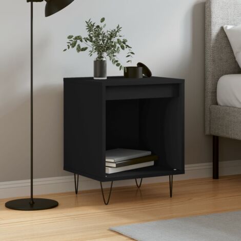 Comodino Nero 40x30x55,5 cm Legno Multistrato e Ferro