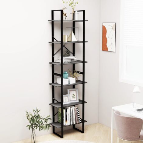 FirFurd Libreria Scaffale per Soggiorno, Libreria a 6 Ripiani,Scaffale Portaoggetti Porta Libri in Legno, Mobiletto Multiuso per Cucina, Ufficio, Studio 60x23,5x180cm (Nero