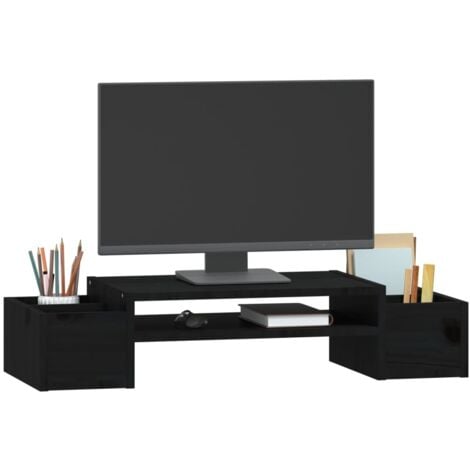 Supporto per Monitor Nero 60x24x10,5 cm Legno Massello di Pino