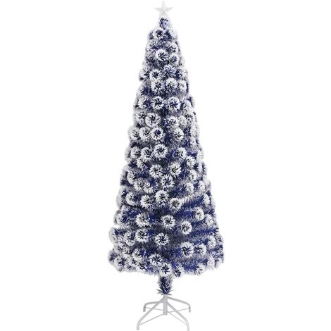 Albero Natale Preilluminato Bianco e Blu 240 cm in Fibra Ottica