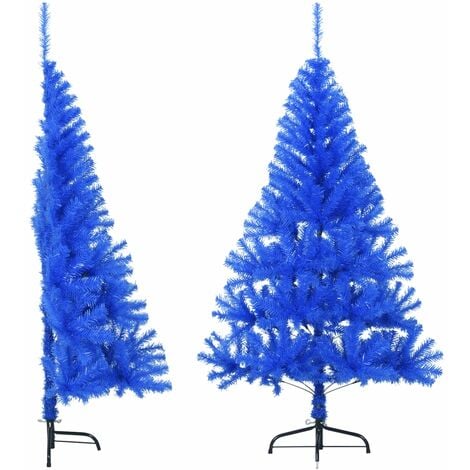 Albero di Natale Artificiale a Metà con Supporto Blu 120 cm PVC