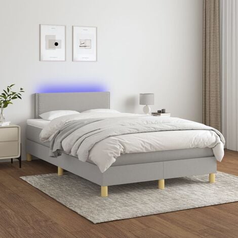 Letto a Molle Materasso e LED Grigio Chiaro 120x200 cm Tessuto