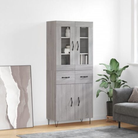 Credenza Grigio Sonoma 69,5x34x180 cm in Legno Multistrato