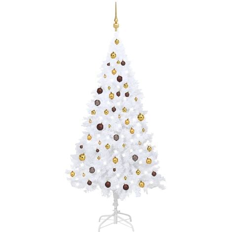 Albero di Natale Preilluminato con Palline Bianco 180 cm PVC