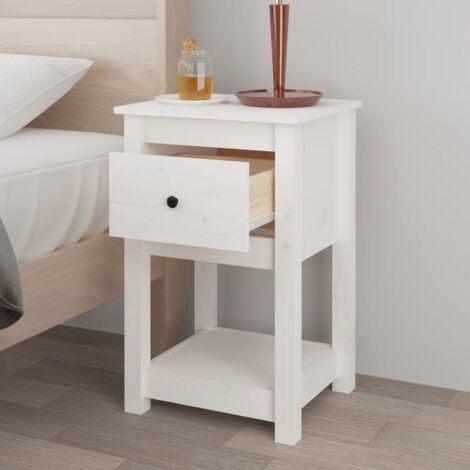 Comodini 2 pz Bianca 40x35x61,5 cm in Legno Massello di Pino