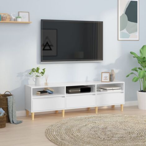 Mobile Porta TV Bianco Lucido 100x35x55 Cm | In Legno Multistrato, Design Moderno, Per Salotto E Soggiorno