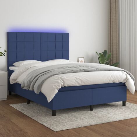 Letto a Molle con Materasso e LED, Letto per adulti, Letto singolo Blu  90x200 cm in