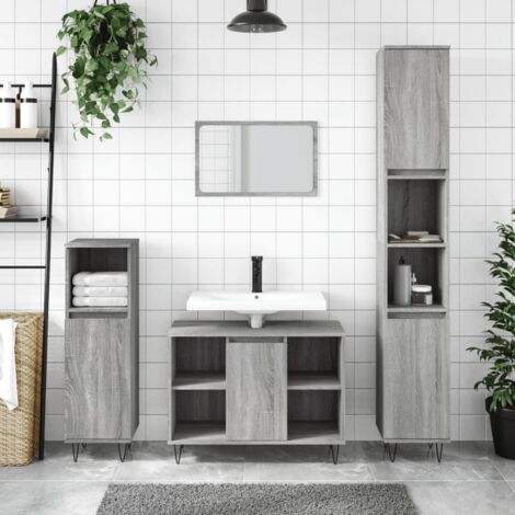 Set Mobili da Bagno 3 pz Grigio Sonoma in Legno Multistrato