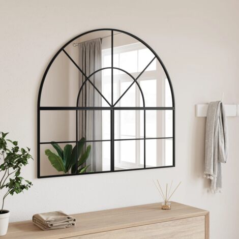 HLFMVWE Grande specchio da parete ad arco, specchio da bagno con cornice in metallo nero, specchio ad arco da parete per camera da letto, ingresso e soggiorno, 65 x 45 cm