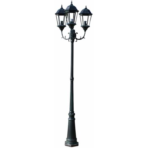 Lampione da Giardino 3 Bracci 230 cm Verde Scuro/Nero Aluminio