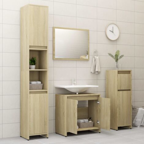 Set Mobili da Bagno 4 pz Bianco Lucido in Truciolato