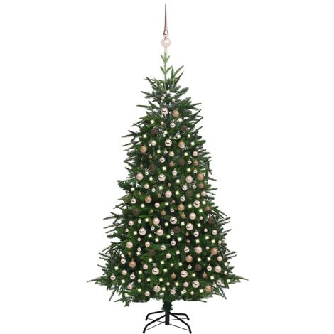 Albero Natale Artificiale con LED Palline Verde 210 cm PVC e PE