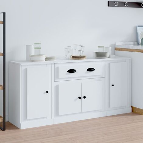 Credenza Due Ante Scorrevoli Tre Cassetti in Legno laccato bianco opaco -  Spazio Casa