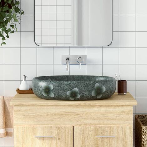 Lavabo da appoggio in ceramica rettangolare 60x42 cm bianco lucido