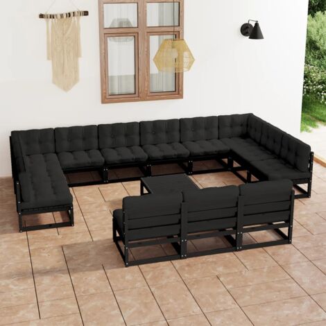 VidaXL Set Divani Da Giardino Su Pallet 2 Pezzi In Legno Di Pino Massello Con Cuscini Antracite, Tavolo Incluso, Arredo Rustico Per Esterni E Terrazzo
