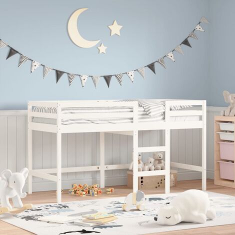 Letto A Soppalco Con Scrivania, Cassetti, Scaletta E Rete A Doghe Struttura In Pino 90x200 Cm Bianco