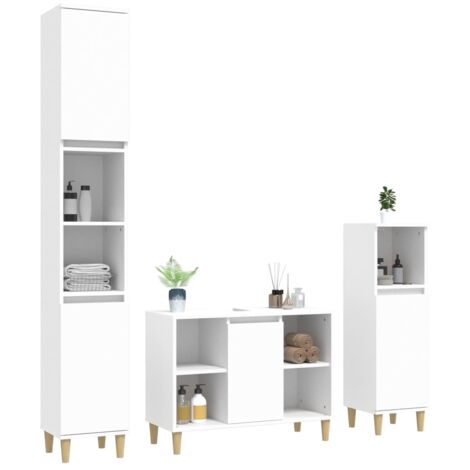 Set Mobili da Bagno 3 pz Bianco in Legno Multistrato